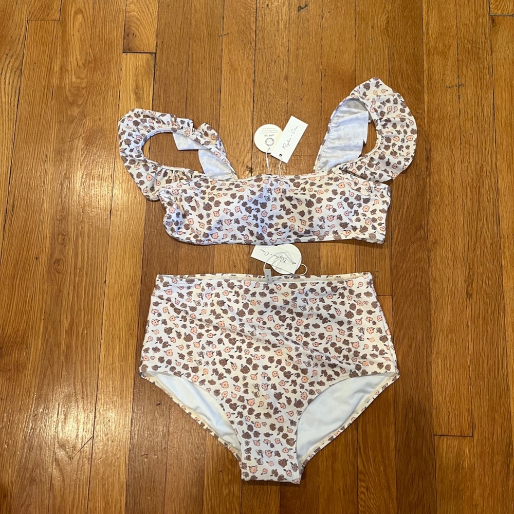 Rylee + Cru Floral Bikini Set in Cream and Brown